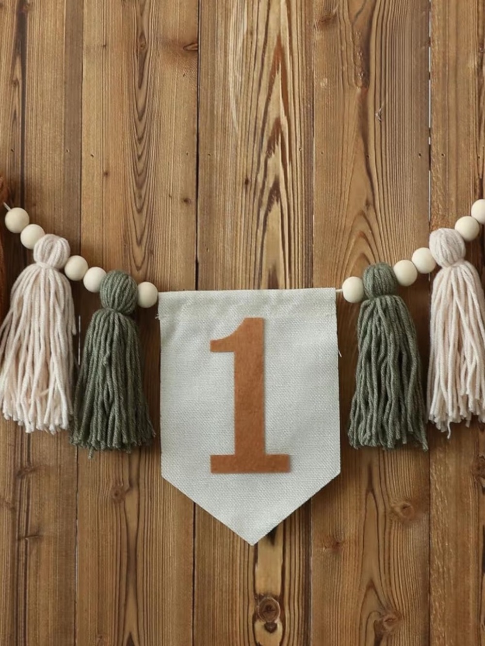 Neutral First Birthday Tassel Banner - Cream, Olive & Tan
